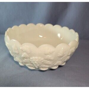Milk Glass Bowl Large Footed Paneled Grape Vine Dish WESTMORELAND